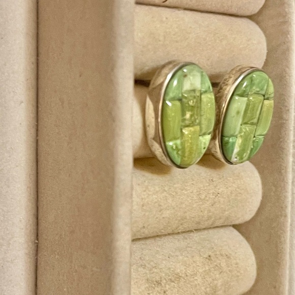 Beautiful Native American Multi Stone Inlay Sterling Silver  Vintage Sterling Silver Native American  chrysoprase Inlay Earrings
